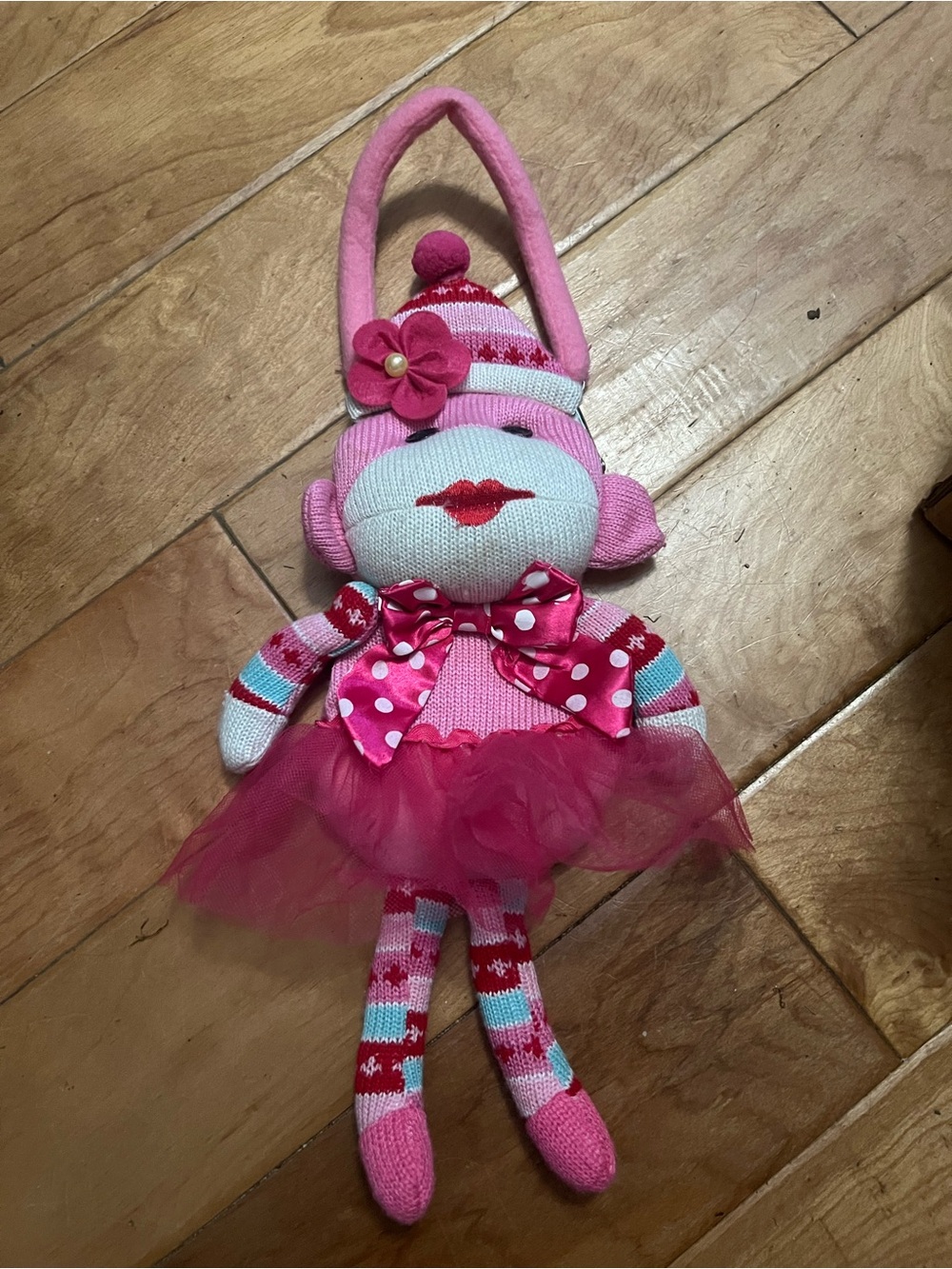 Pink Plush Tutu Sock Monkey Doll Purse- Cute Pink Kids